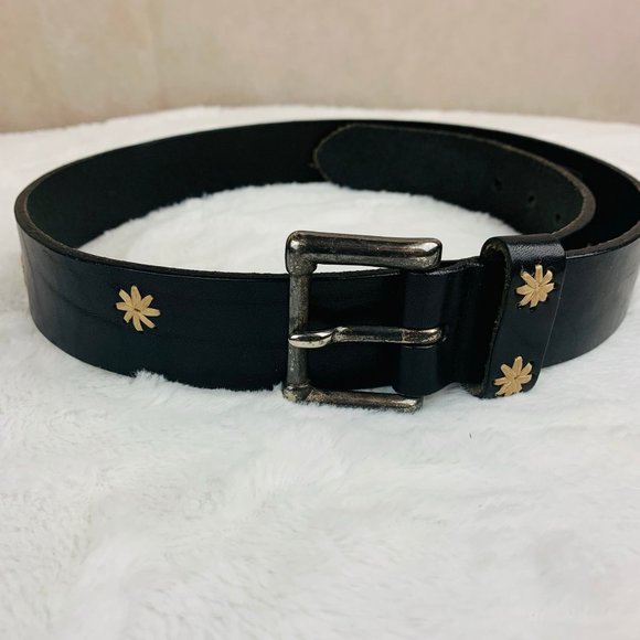 Vintage Gap Leather Black Belt with Embroidered Flowers - Picture 1 of 7